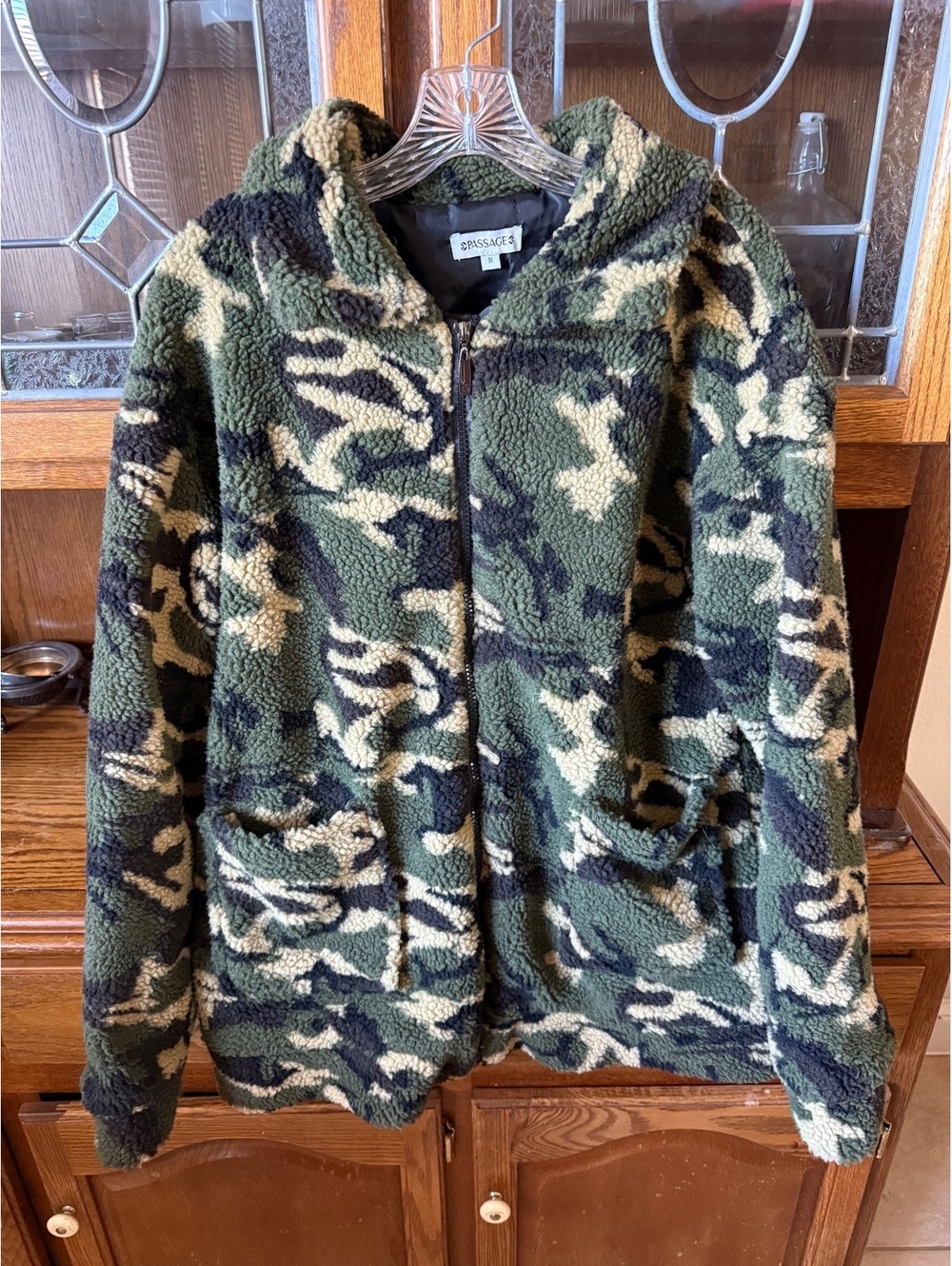 Passage Camo Sherpa Hooded Jacket Women’s 1X Plus Size Fleece Zip Up